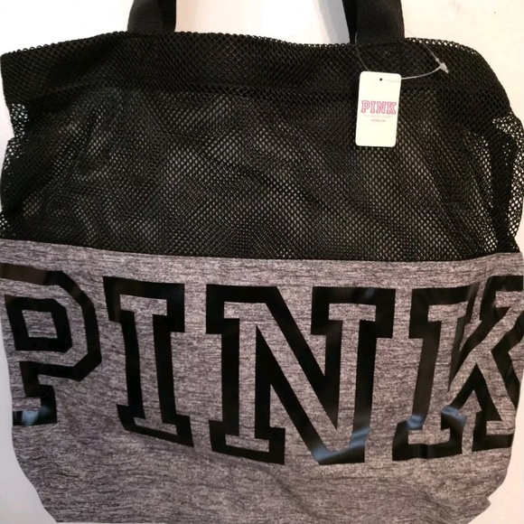 Vs Victoria's secret pink grey mesh tote bag New - Picture 3 of 3